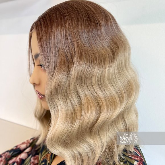 Ash Blonde Ombre Wavy Bob Small Lace Wig | Zoey - Picture 10 of 13